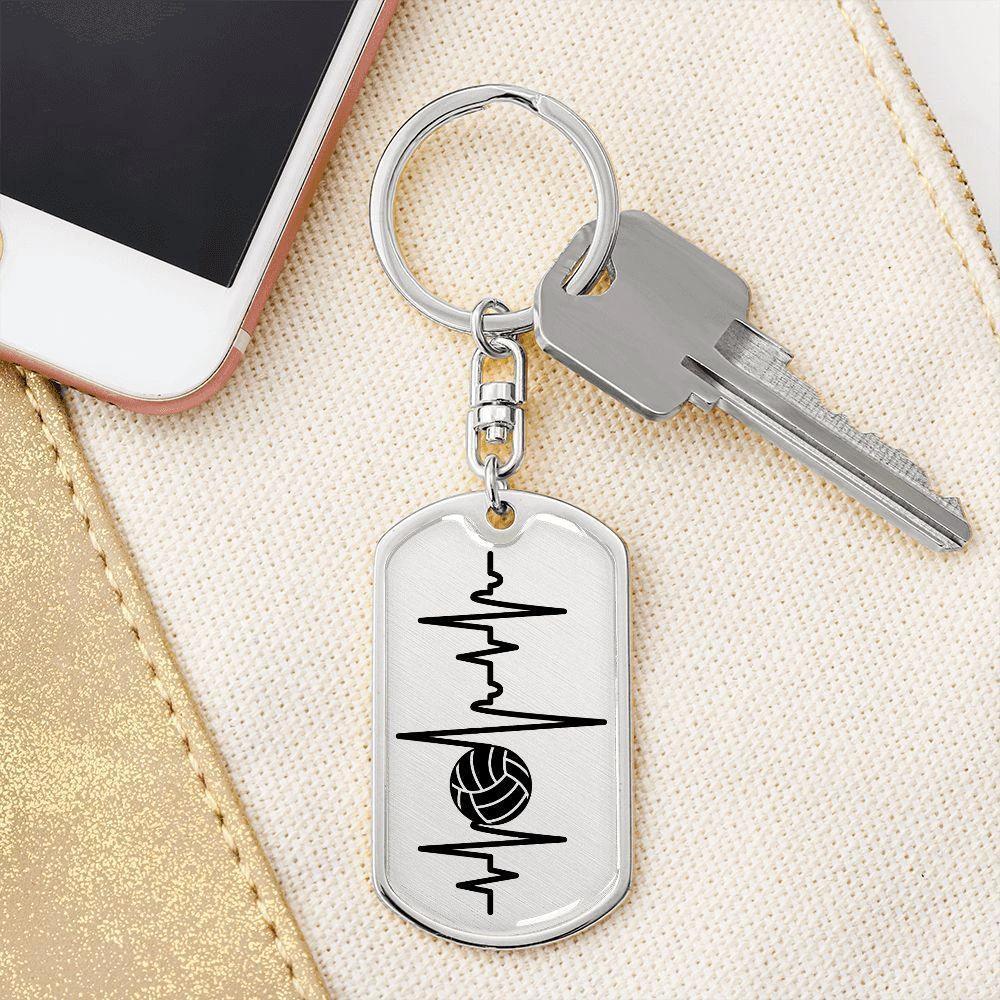 Volleyball Heartbeat Personalized Engraved Dog Tag Keychain