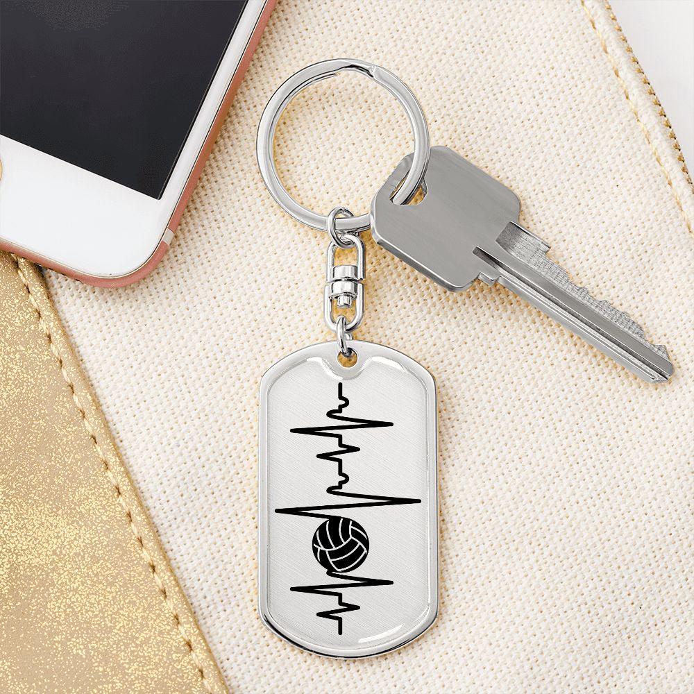 Volleyball Heartbeat Personalized Engraved Dog Tag Keychain - Mallard Moon Gift Shop
