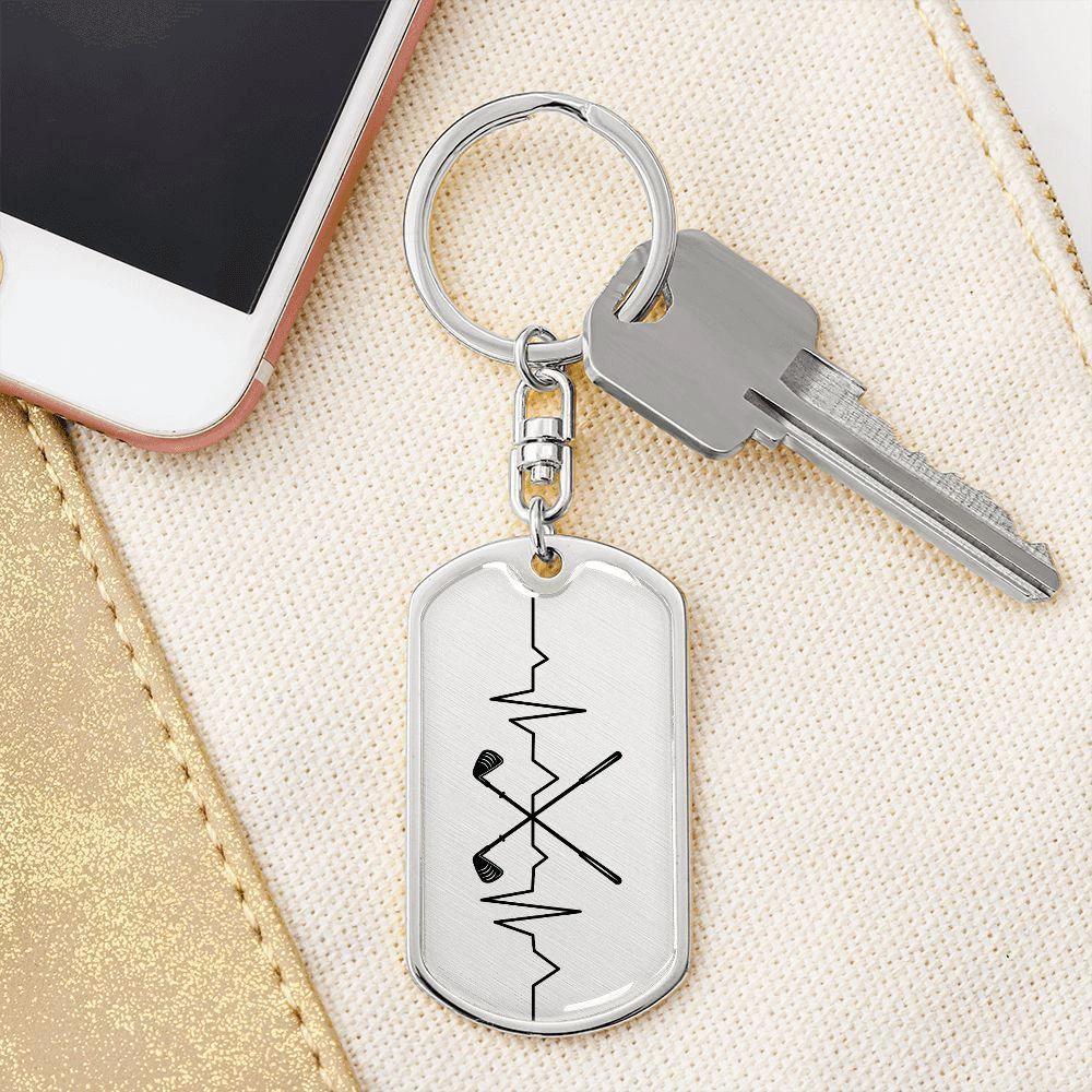 Golf Clubs Heartbeat Personalized Engraved Dog Tag Keychain