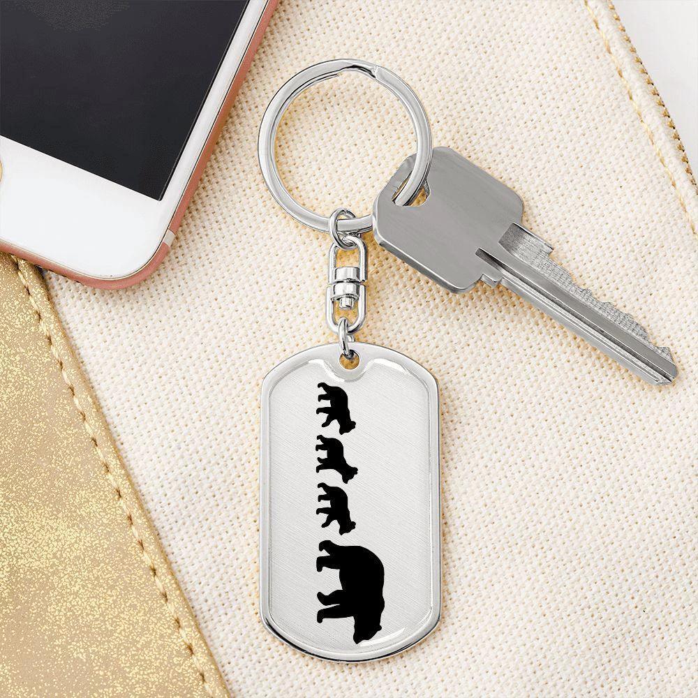 Papa Bear with Three Cubs Personalized Engraved Dog Tag Keychain