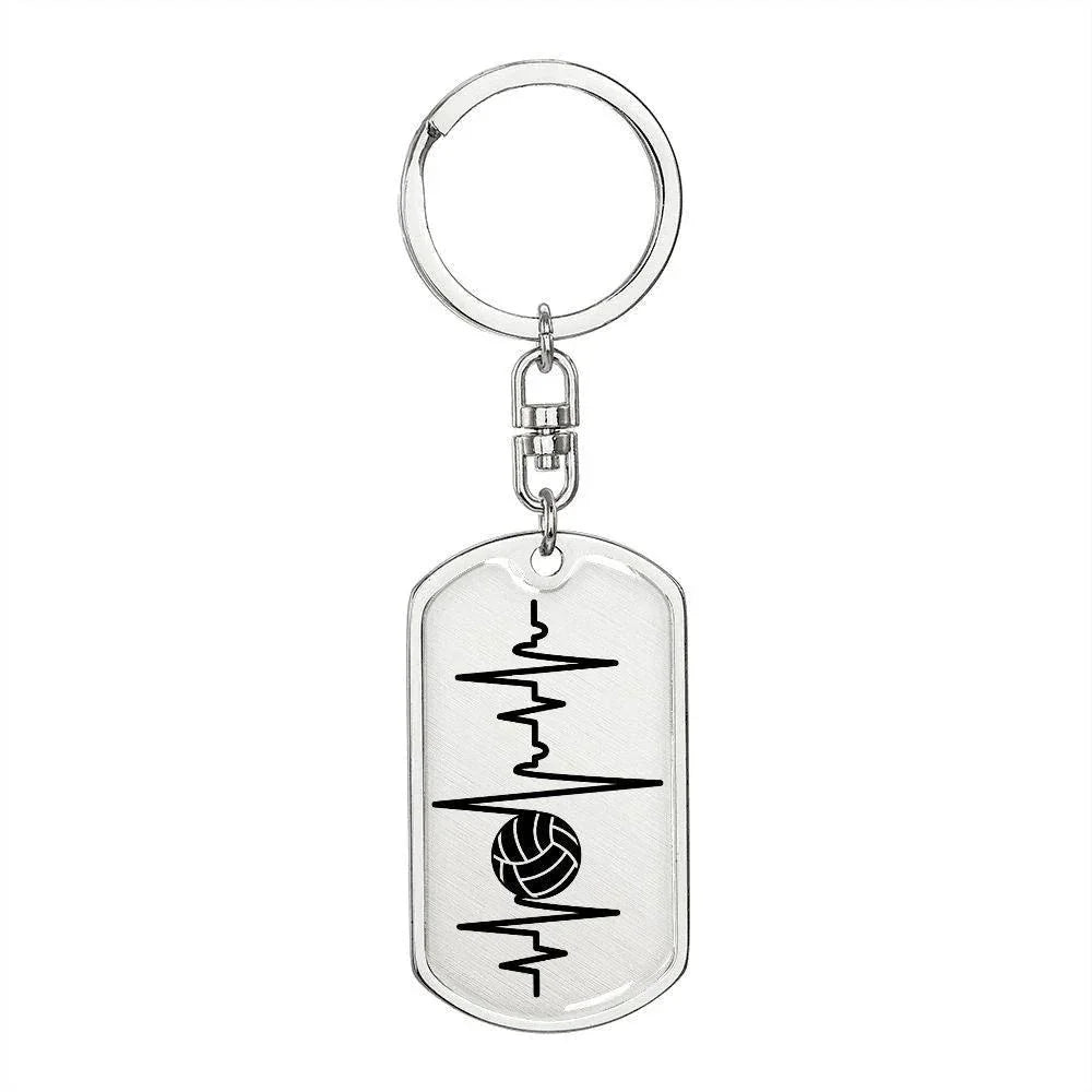 Volleyball Heartbeat Personalized Engraved Dog Tag Keychain