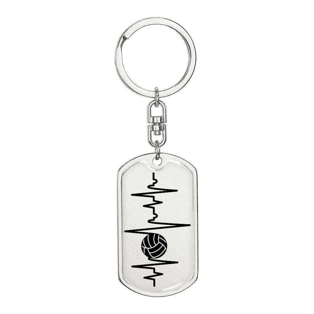 Volleyball Heartbeat Personalized Engraved Dog Tag Keychain - Mallard Moon Gift Shop
