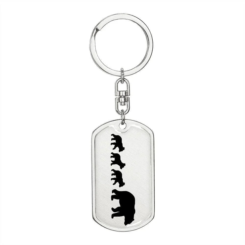 Papa Bear with Three Cubs Personalized Engraved Dog Tag Keychain