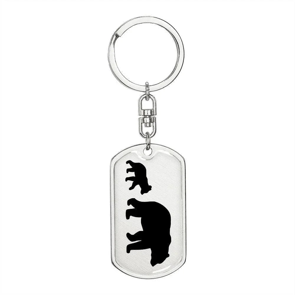 Papa Bear with Cub Engraved Dog Tag Keychain