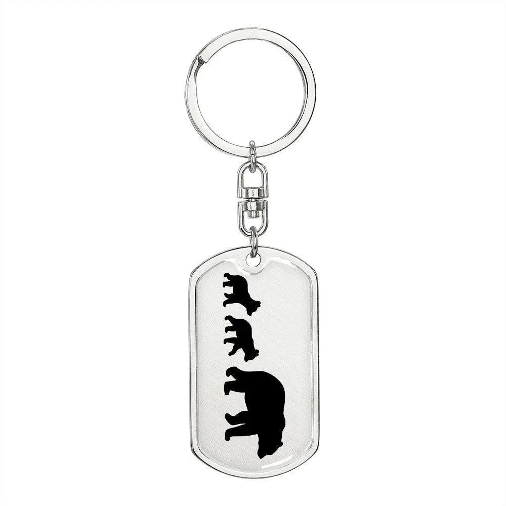 Papa Bear with Two Cubs Personalized Engraved Dog Tag Keychain
