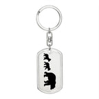 Papa Bear with Two Cubs Personalized Engraved Dog Tag Keychain
