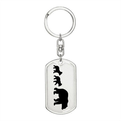 Papa Bear with Two Cubs Personalized Engraved Dog Tag Keychain - Mallard Moon Gift Shop