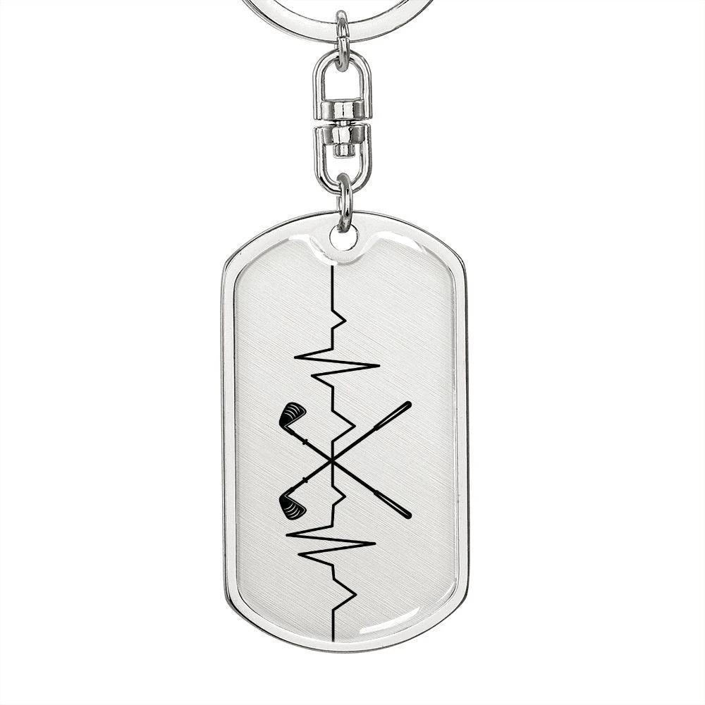 Golf Clubs Heartbeat Personalized Engraved Dog Tag Keychain