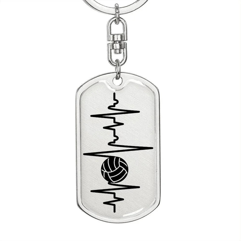 Volleyball Heartbeat Personalized Engraved Dog Tag Keychain