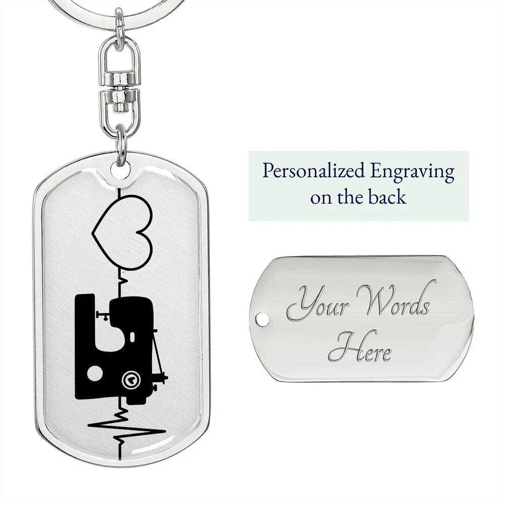 Quilter's Delight: Unique Personalized Dog Tag Keychain Celebrating the Love for Sewing