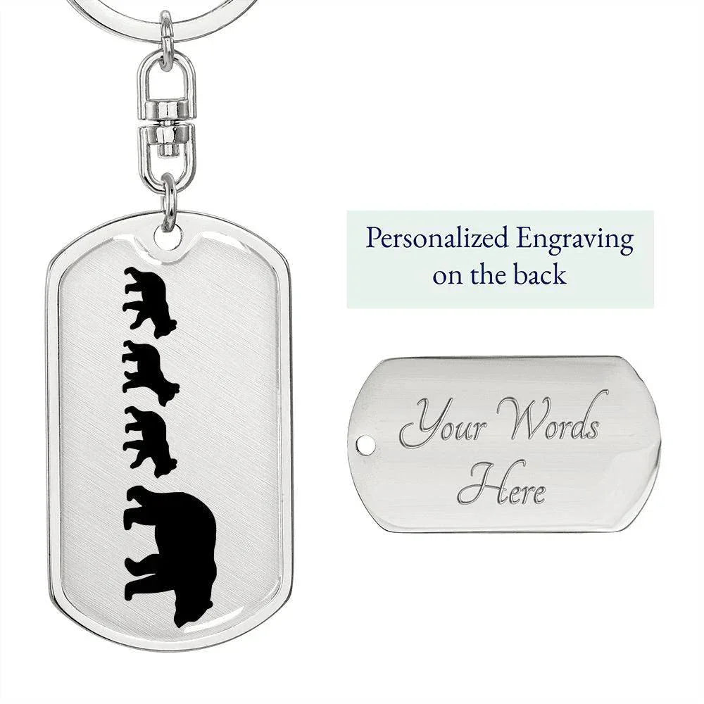 Papa Bear with Three Cubs Personalized Engraved Dog Tag Keychain