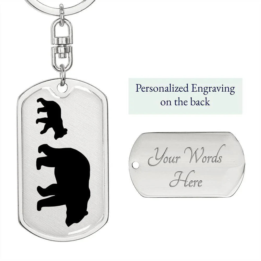 Papa Bear with Cub Engraved Dog Tag Keychain