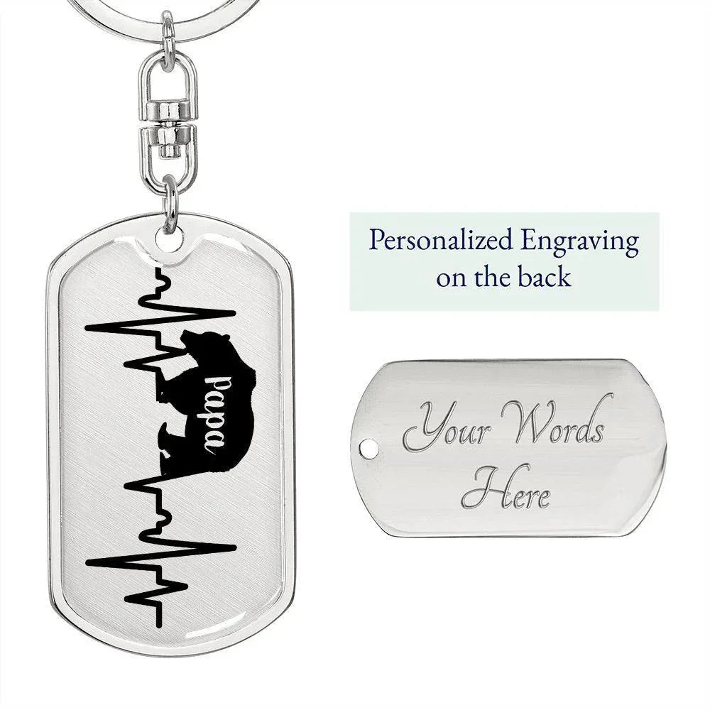 Papa Bear Personalized Engraved Dog Tag Keychain