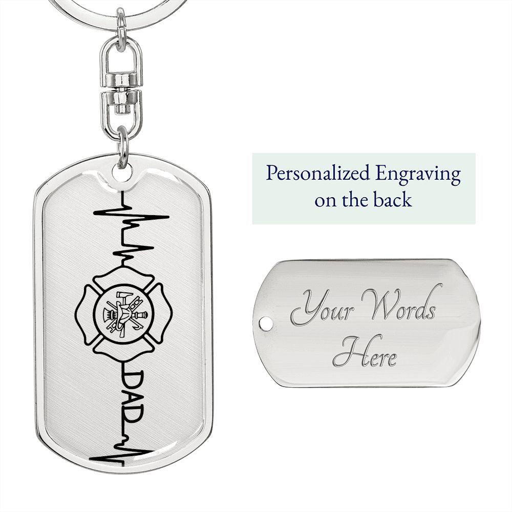 Firefighter Dad Personalized Engraved Dog Tag Keychain - Mallard Moon Gift Shop