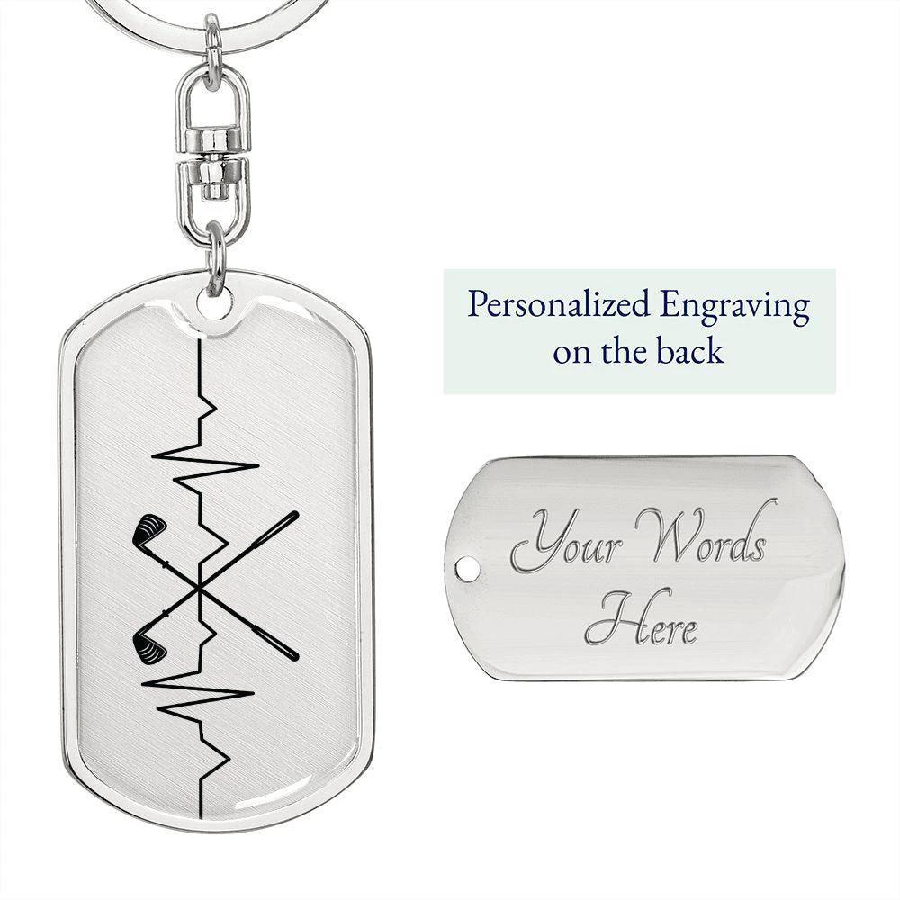 Golf Clubs Heartbeat Personalized Engraved Dog Tag Keychain
