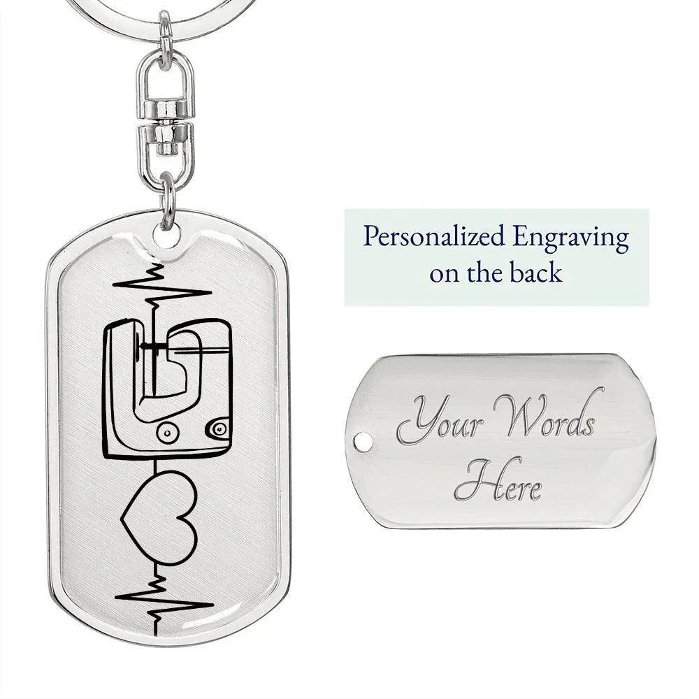 Sewing Quilting Love Personalized Engraved Dog Tag Keychain