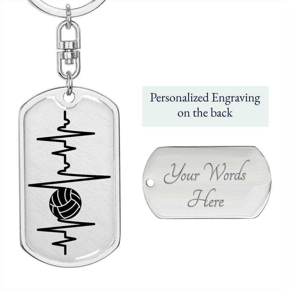 Volleyball Heartbeat Personalized Engraved Dog Tag Keychain - Mallard Moon Gift Shop