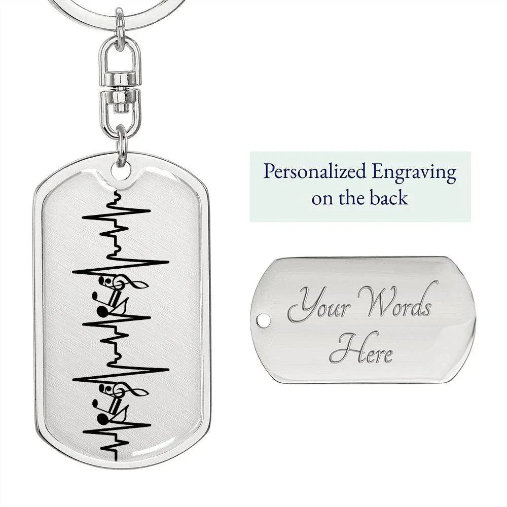 Music Notes Personalized Engraved Dog Tag Keychain
