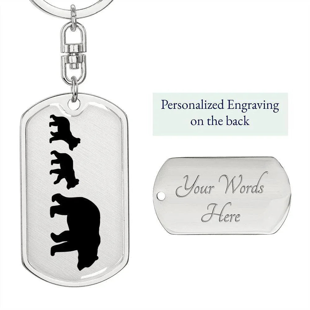Papa Bear with Two Cubs Personalized Engraved Dog Tag Keychain