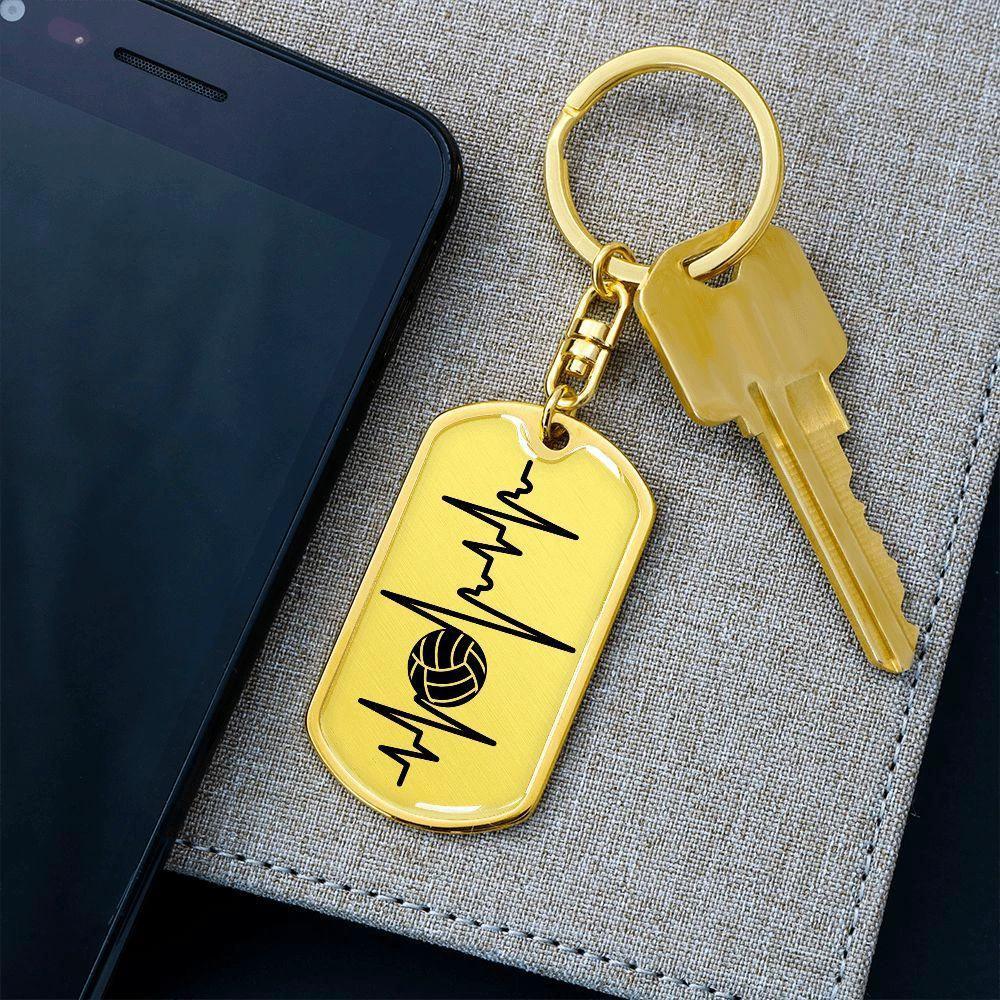 Volleyball Heartbeat Personalized Engraved Dog Tag Keychain