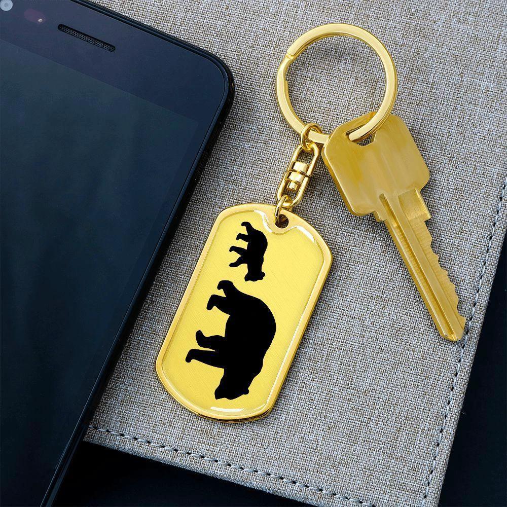 Papa Bear with Cub Engraved Dog Tag Keychain