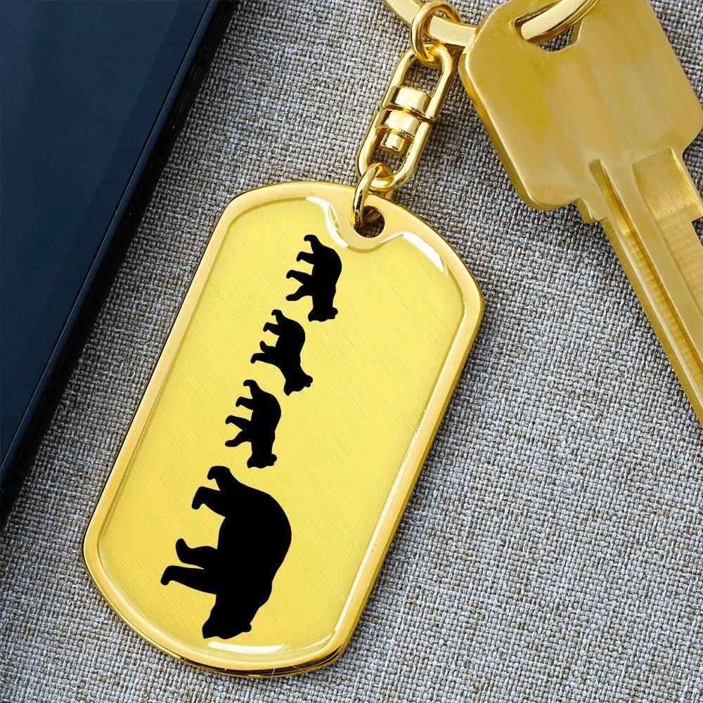 Papa Bear with Three Cubs Personalized Engraved Dog Tag Keychain
