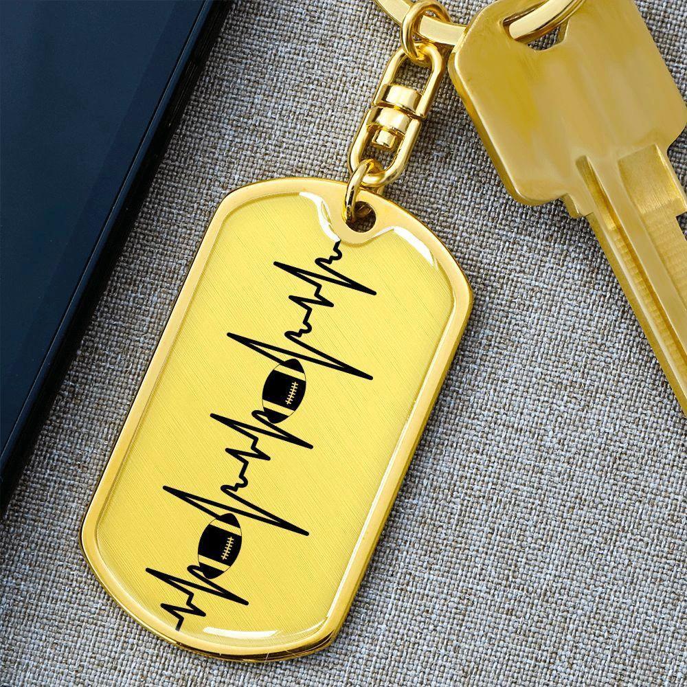 Football Heartbeat Personalized Engraved Dog Tag Keychain