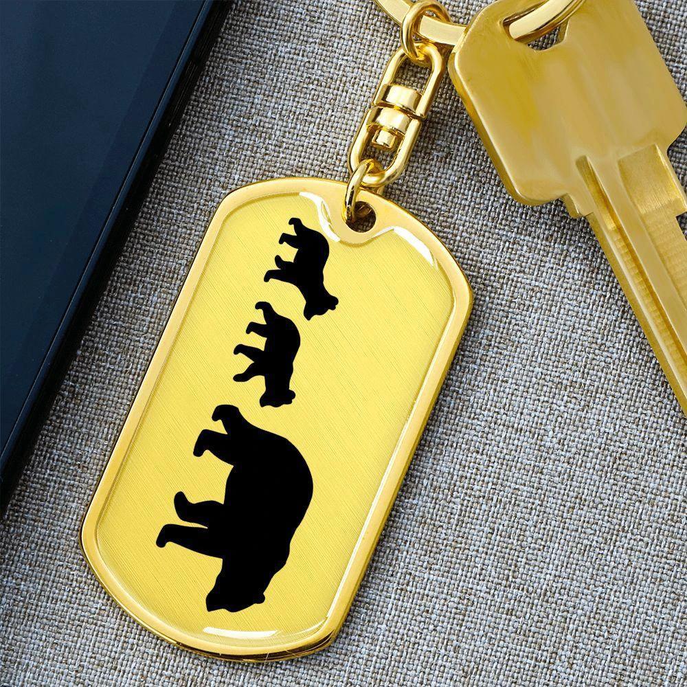 Papa Bear with Two Cubs Personalized Engraved Dog Tag Keychain