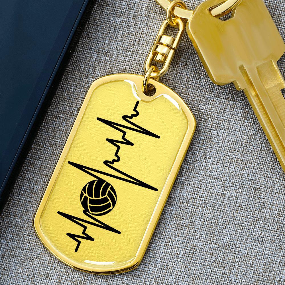 Volleyball Heartbeat Personalized Engraved Dog Tag Keychain - Mallard Moon Gift Shop