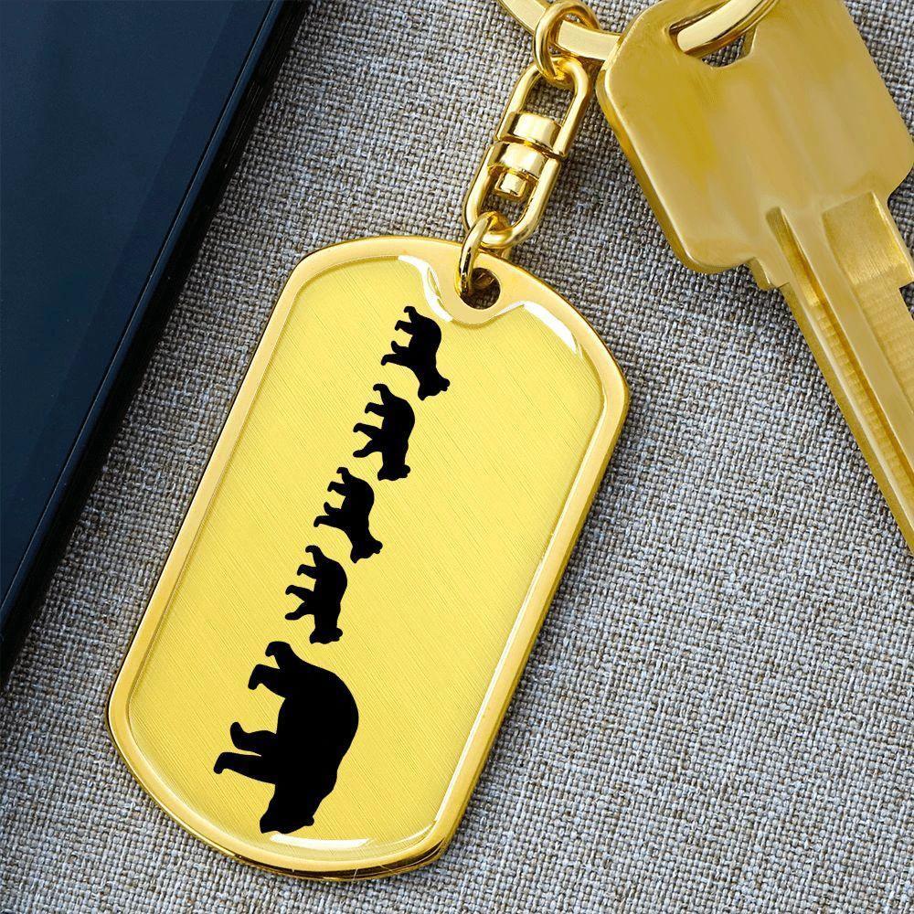 Papa Bear with Four Cubs Personalized Engraved Dog Tag Keychain