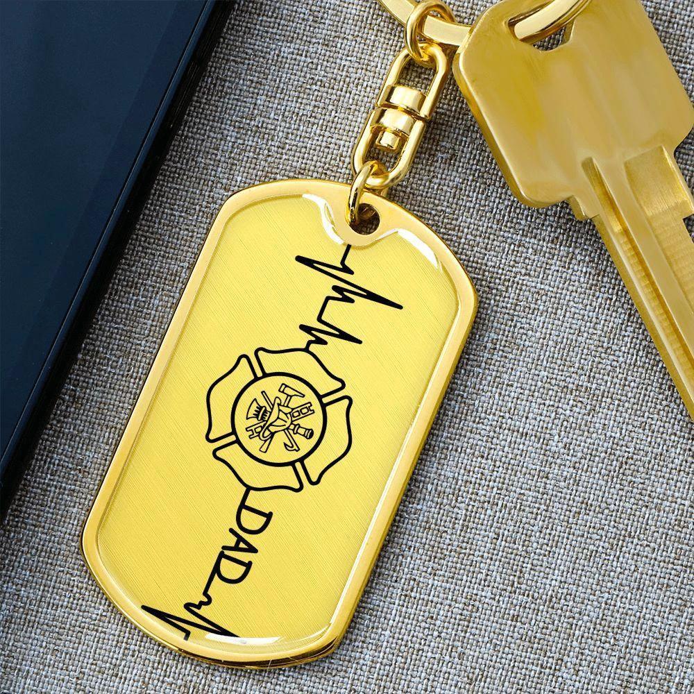 Firefighter Dad Heartbeat Dog Tag Keychain – Personalized Gift for Firefighter Fathers | Durable Steel with Optional Engraving