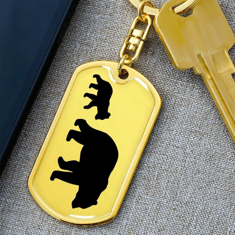 Papa Bear with Cub Engraved Dog Tag Keychain