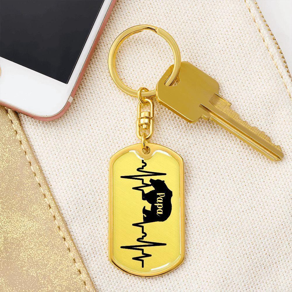 Papa Bear Personalized Engraved Dog Tag Keychain