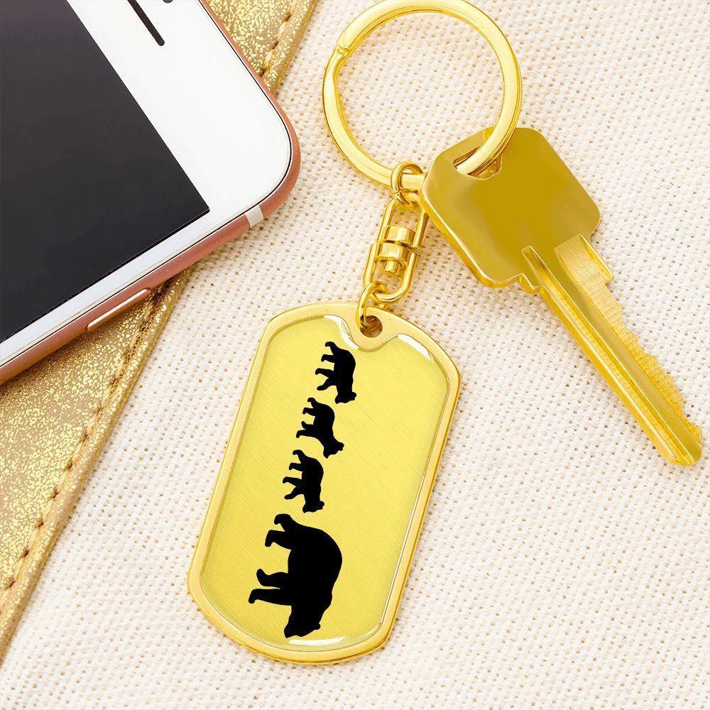 Papa Bear with Three Cubs Personalized Engraved Dog Tag Keychain