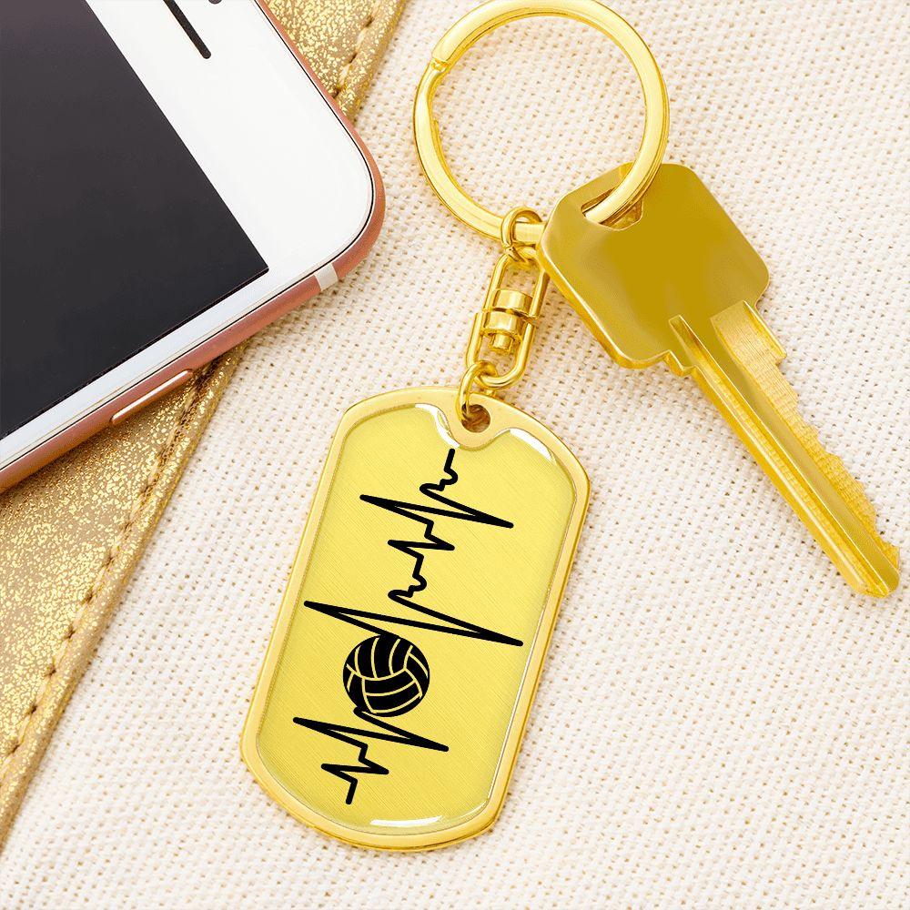 Volleyball Heartbeat Personalized Engraved Dog Tag Keychain - Mallard Moon Gift Shop