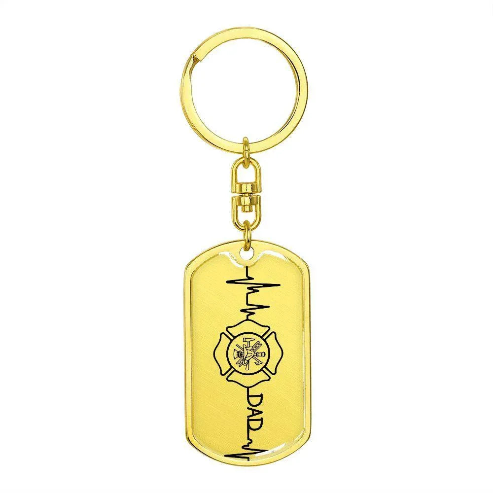 Firefighter Dad Heartbeat Dog Tag Keychain – Personalized Gift for Firefighter Fathers | Durable Steel with Optional Engraving