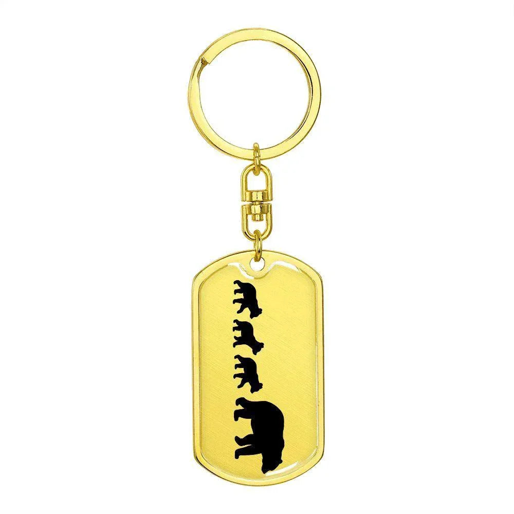 Papa Bear with Three Cubs Personalized Engraved Dog Tag Keychain