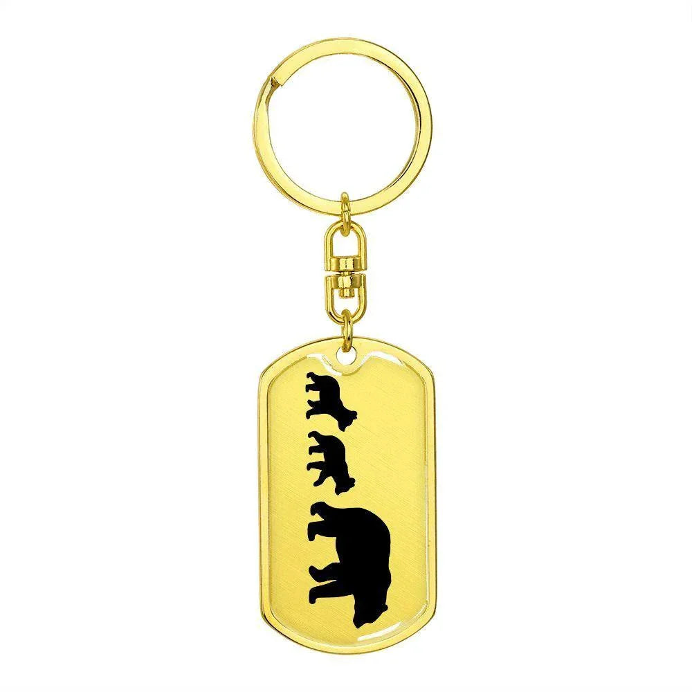 Papa Bear with Two Cubs Personalized Engraved Dog Tag Keychain