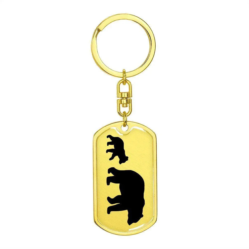 Papa Bear with Cub Engraved Dog Tag Keychain