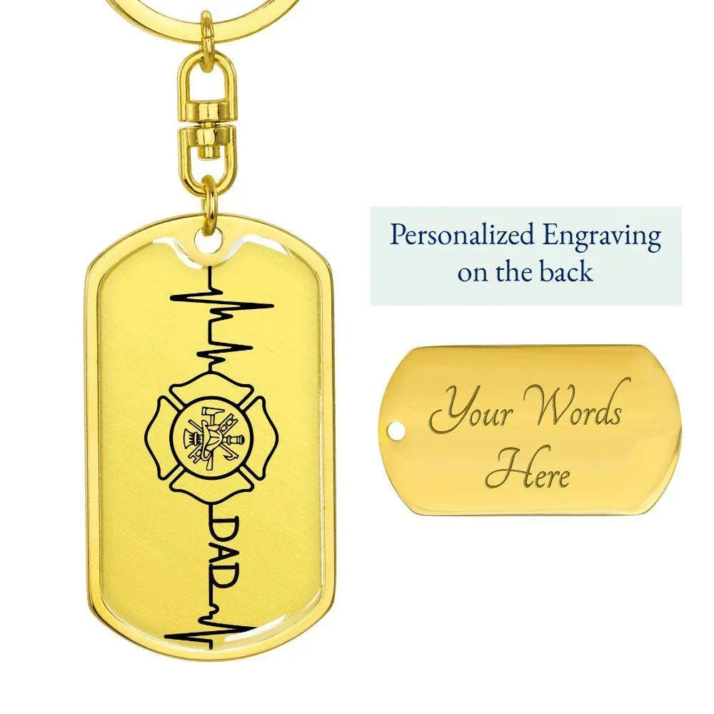 Firefighter Dad Heartbeat Dog Tag Keychain – Personalized Gift for Firefighter Fathers | Durable Steel with Optional Engraving