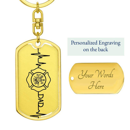 Firefighter Dad Personalized Engraved Dog Tag Keychain - Mallard Moon Gift Shop