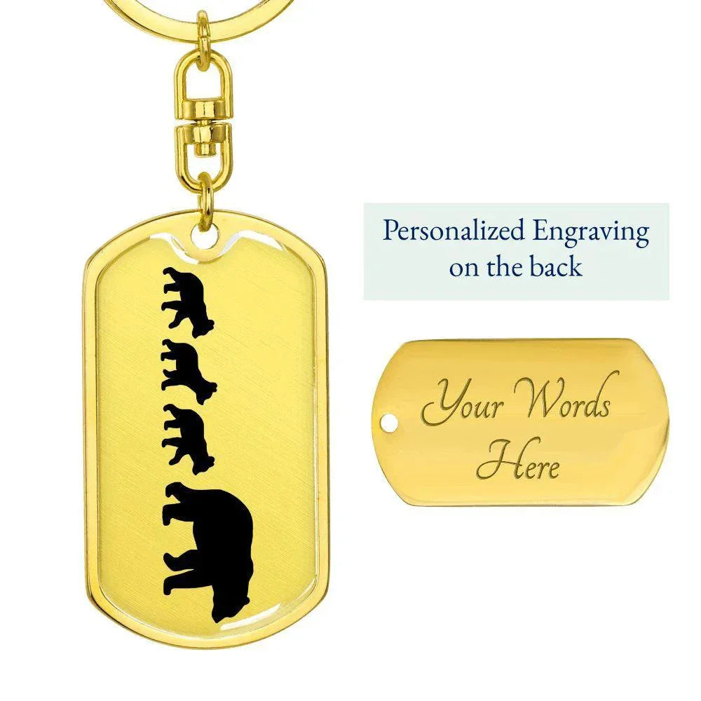 Papa Bear with Three Cubs Personalized Engraved Dog Tag Keychain