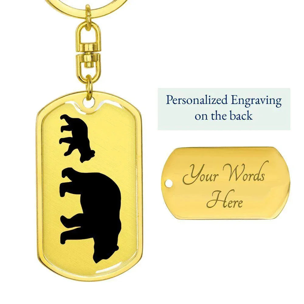 Papa Bear with Cub Engraved Dog Tag Keychain