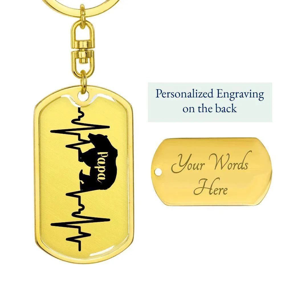 Papa Bear Personalized Engraved Dog Tag Keychain