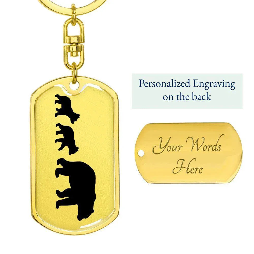 Papa Bear with Two Cubs Personalized Engraved Dog Tag Keychain