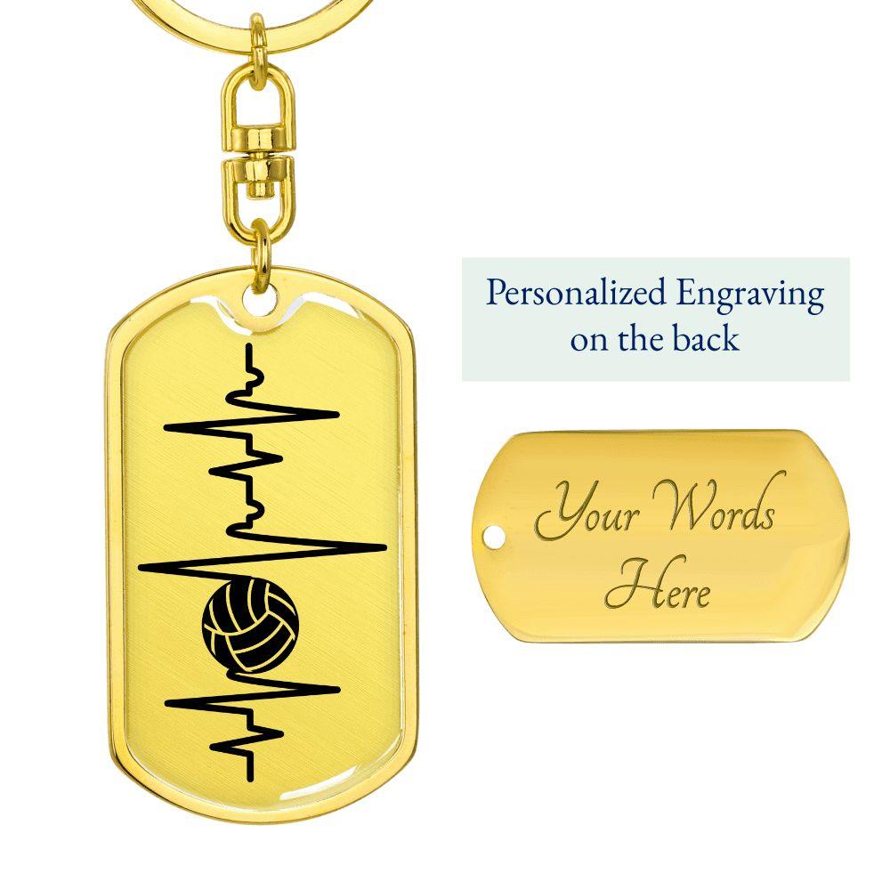 Volleyball Heartbeat Personalized Engraved Dog Tag Keychain - Mallard Moon Gift Shop