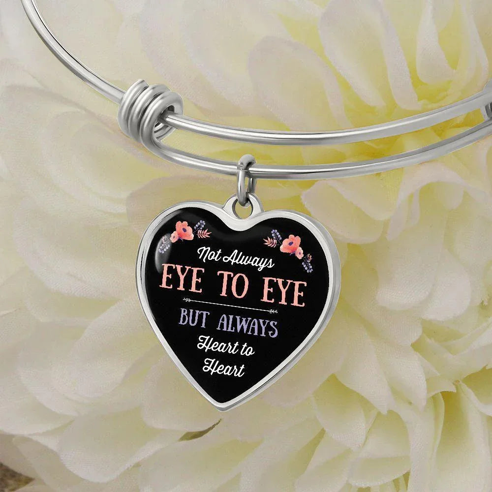 Personalized Heart Bangle Bracelet - Not Always Eye to Eye