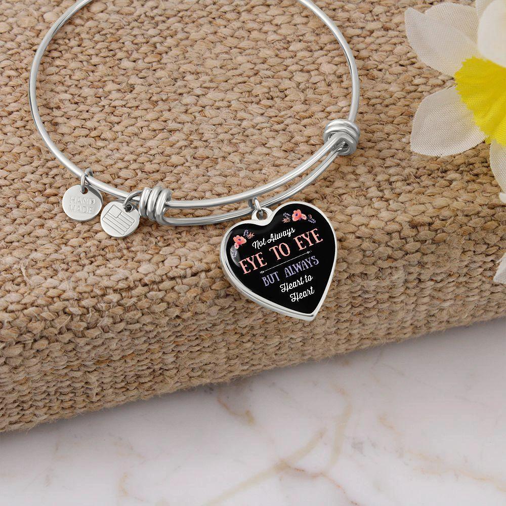 Personalized Heart Bangle Bracelet - Not Always Eye to Eye