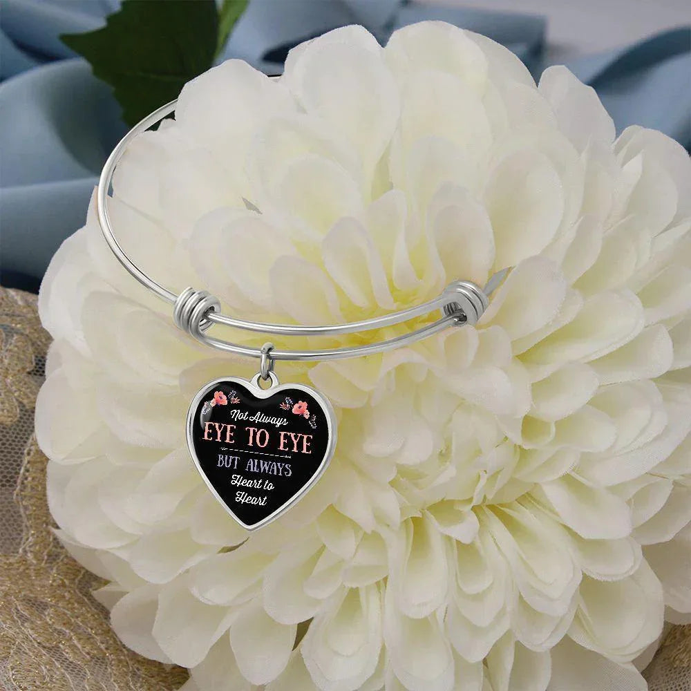 Personalized Heart Bangle Bracelet - Not Always Eye to Eye