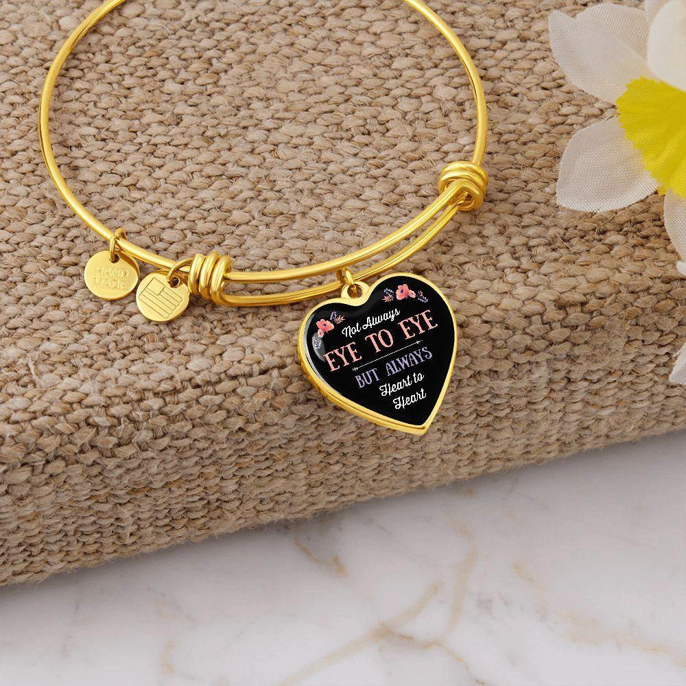 Personalized Heart Bangle Bracelet - Not Always Eye to Eye